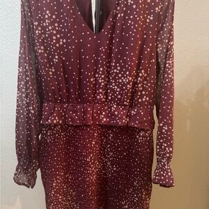 En Crème wine colored chiffon floral print dress